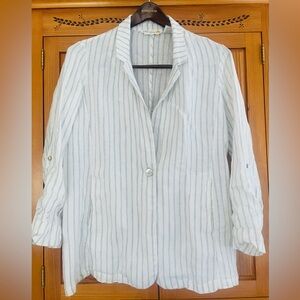Women’s 100% Linen casual beach vacation blazer capiz shell buttons tropical L
